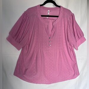 Women's Pink Eyelet Short Sleeve Top 2X
